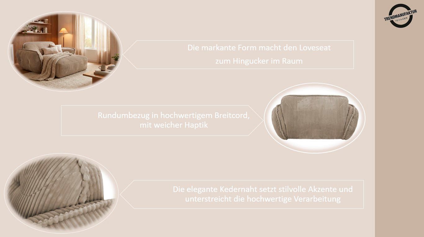 TRENDMANUFAKTUR Chaiselongue Be Fluffy, mit Rundumbezug, Loveseat mit moderner breiter Kedernaht, mit softem Sitzkomfort, in hochwertigem Breitcord mit weicher  – Bild 3 von 5