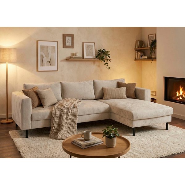 TRENDMANUFAKTUR Ecksofa Amazing II, wahlw. mit Schlaffunktion & Bettkasten, Fuß schwarz, Recamiere beidseitig montierbar, L-Form,in Cord o. Struktur, B: 232 cm