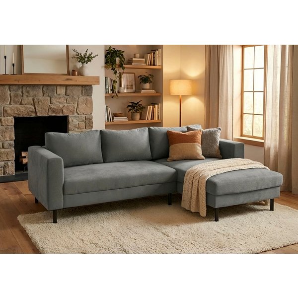 TRENDMANUFAKTUR Ecksofa Amazing II, wahlw. mit Schlaffunktion & Bettkasten, Fuß schwarz, Recamiere beidseitig montierbar, L-Form,in Cord o. Struktur, B: 232 cm