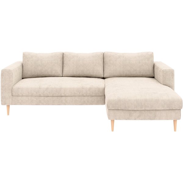 TRENDMANUFAKTUR Ecksofa Amazing, wahlw. mit Schlaffunktion & Bettkasten, Fuß Buche lackiert, Recamiere beidseitig montierbar, L-Form,in Cord o. Struktur, B: 232