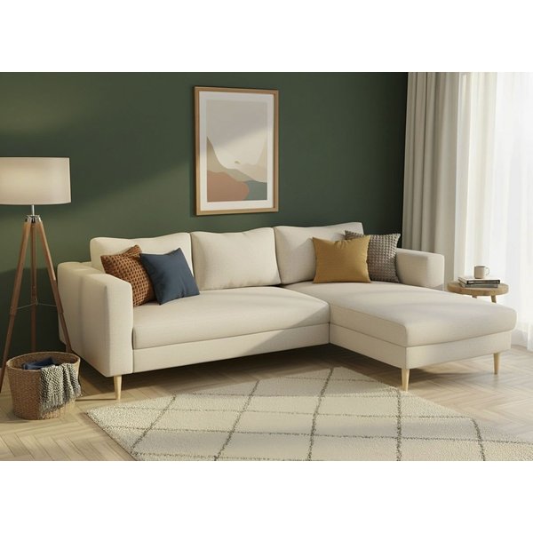 TRENDMANUFAKTUR Ecksofa Amazing, wahlw. mit Schlaffunktion & Bettkasten, Fuß Buche lackiert, Recamiere beidseitig montierbar, L-Form,in Cord o. Struktur, B: 232