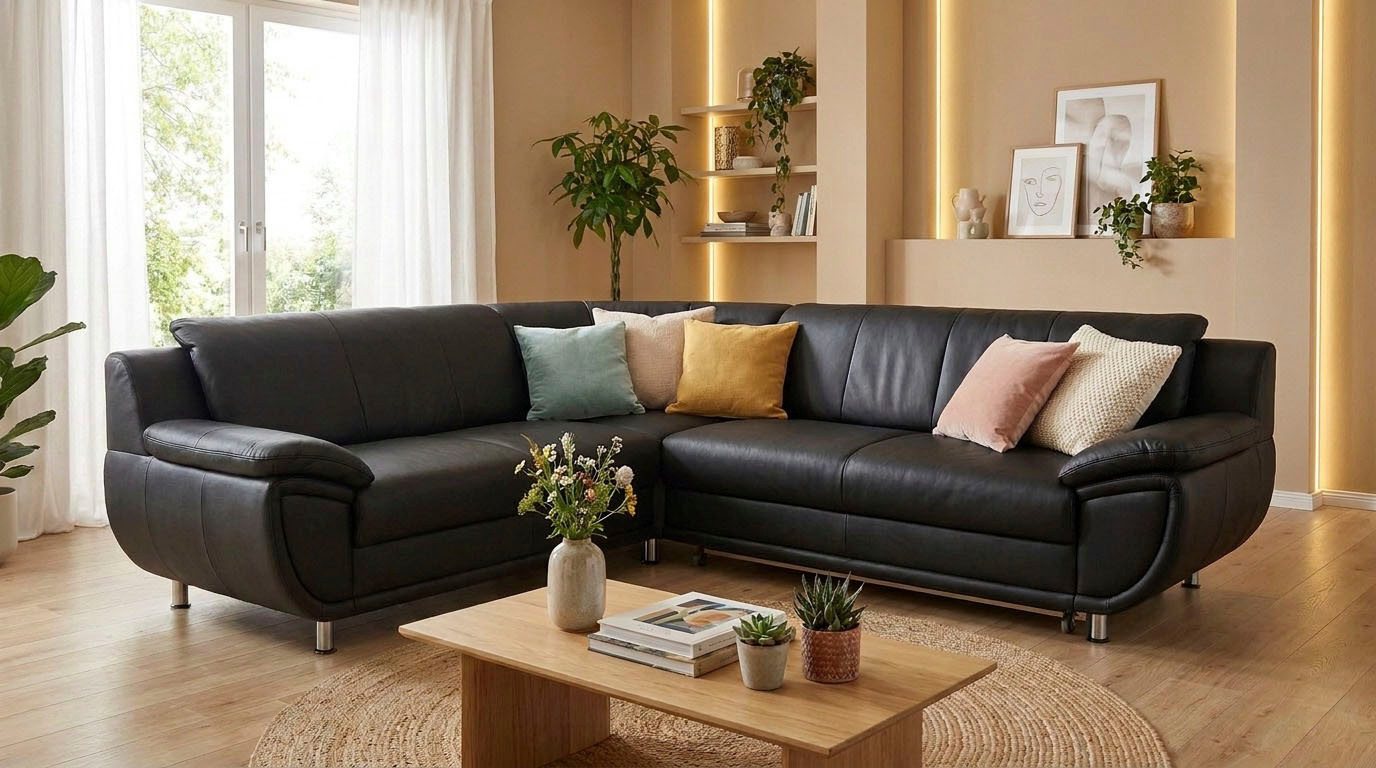 TRENDMANUFAKTUR Ecksofa Rondo 267 cm, elegant, bequem, Breite, L-Form, Chromfüße, L-Form, wahlw.mit Federkern, Füße chromfarben, Unser Dauertiefpreis – Bild 2 von 5