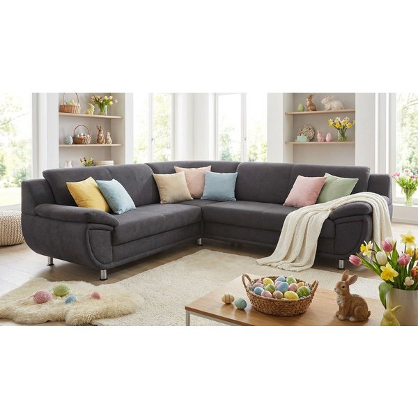 TRENDMANUFAKTUR Ecksofa Rondo 267 cm, elegant, bequem, Breite, L-Form, Chromfüße, L-Form, wahlw.mit Federkern, Füße chromfarben, Unser Dauertiefpreis