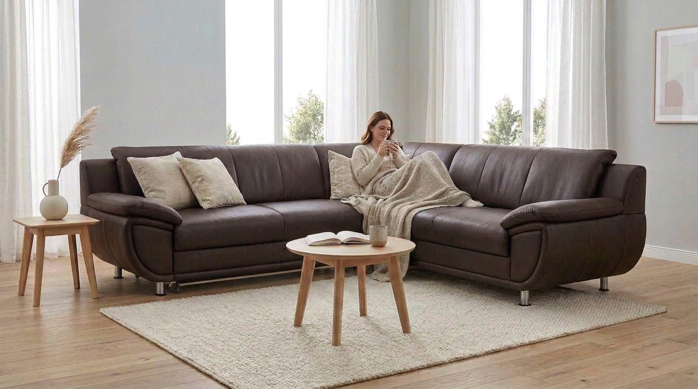 TRENDMANUFAKTUR Ecksofa Rondo 267 cm, elegant, bequem, Breite, L-Form, Chromfüße, L-Form, wahlw.mit Federkern, Füße chromfarben, Unser Dauertiefpreis – Bild 2 von 5