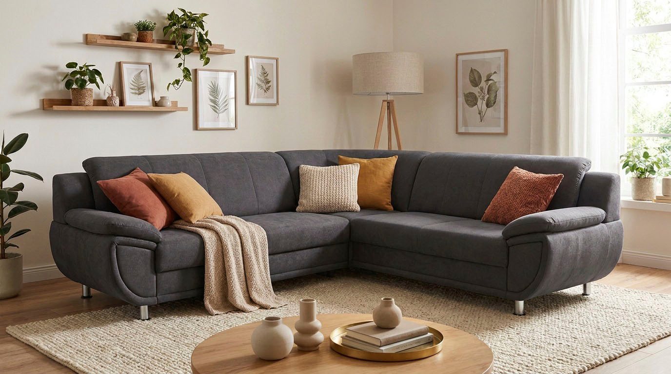 TRENDMANUFAKTUR Ecksofa Rondo 267 cm, elegant, bequem, Breite, L-Form, Chromfüße, L-Form, wahlw.mit Federkern, Füße chromfarben, Unser Dauertiefpreis – Bild 2 von 5