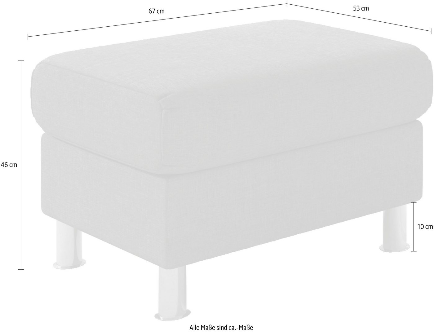 TRENDMANUFAKTUR Hocker Rondo 67 cm, Fußhocker, komfortabel, Federkern optional, Chromfüße, Fußhocker wahlweise mit Federkern, in verschiedenen Bezügen bestellba – Bild 4 von 5