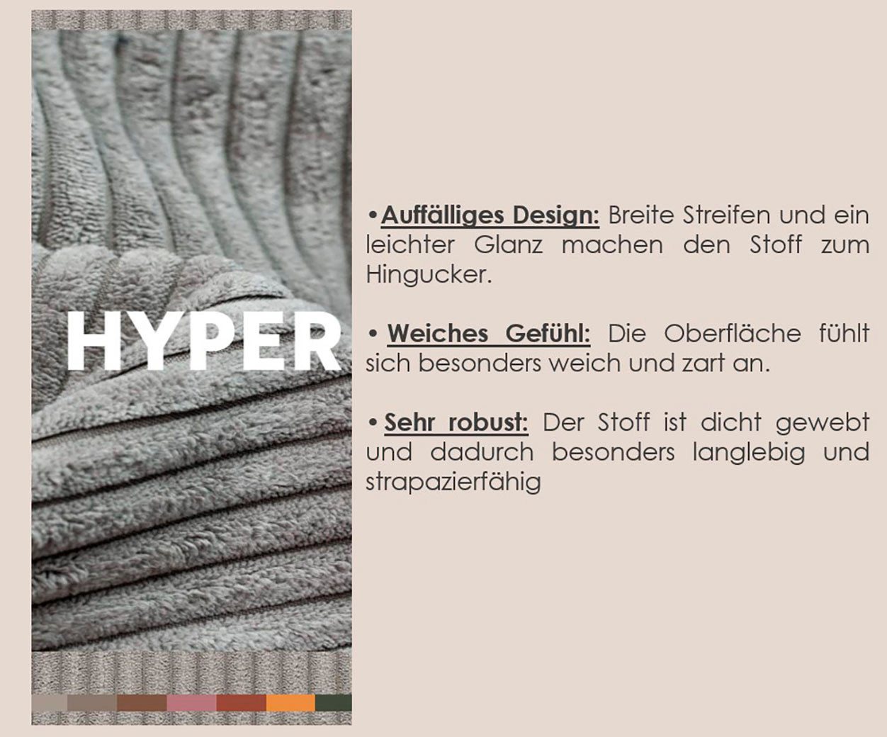 TRENDMANUFAKTUR Hocker Wien, in trendigem Cordstoff, großzüge Breite von 112 cm – Bild 3 von 5