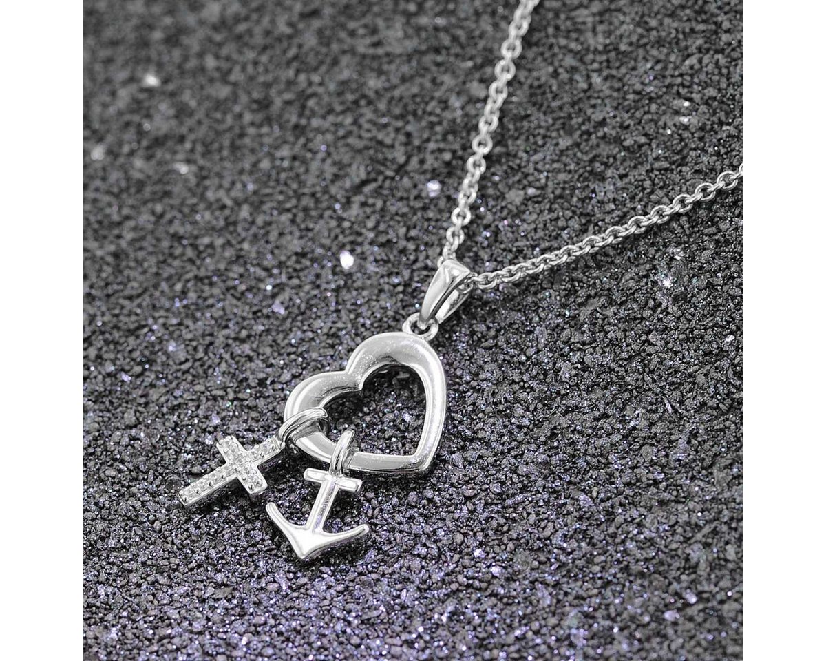 trendor Herzkette 39434, Glaube Liebe Hoffnung Anhänger mit Silber 925 – Bild 4 von 5