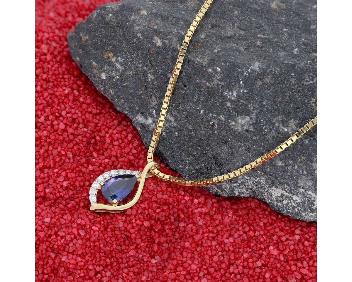trendor Kette mit Anhänger 21192, Gold 333 mit synthetischem Saphir + vergoldete – Bild 4 von 5
