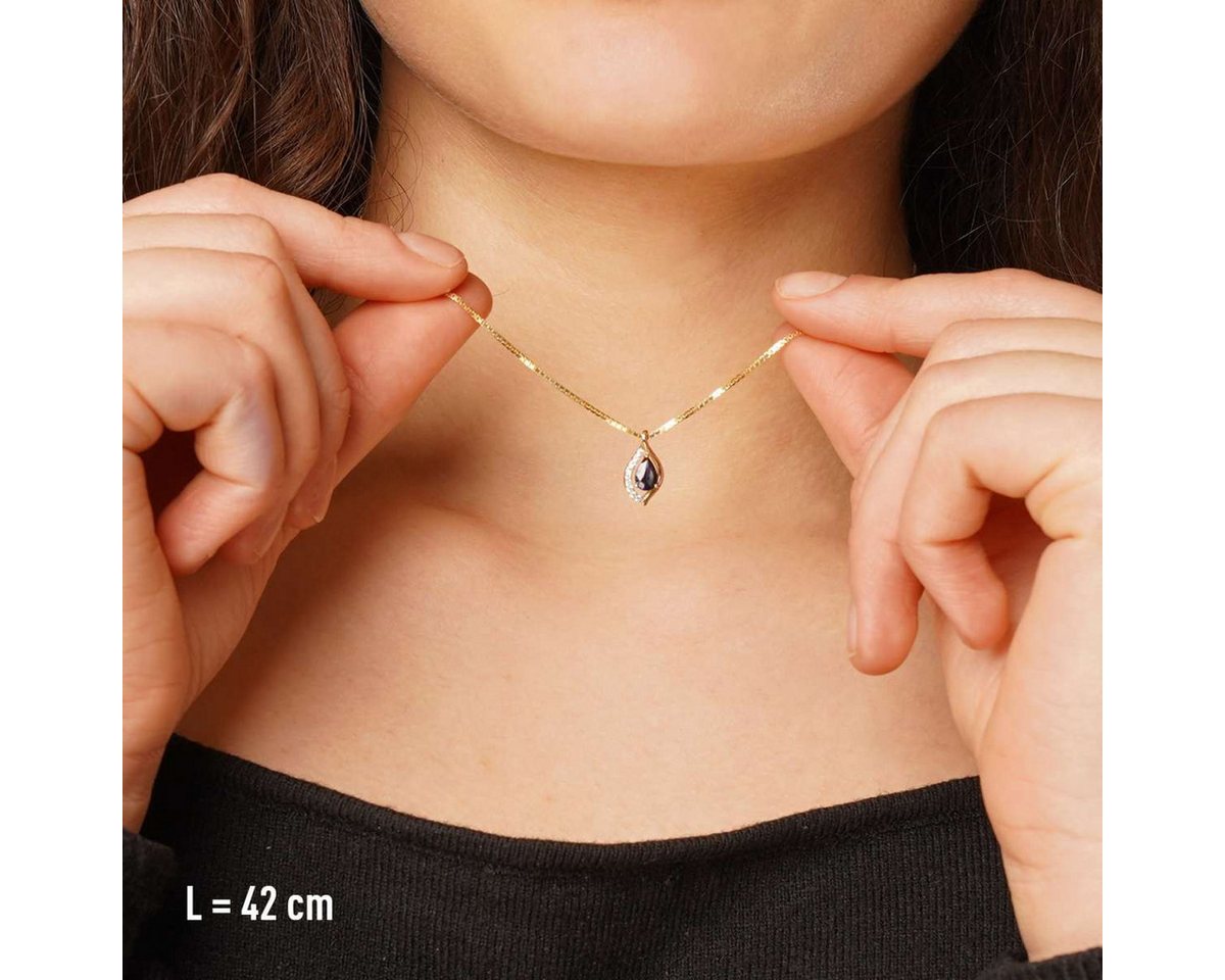 trendor Kette mit Anhänger 21192, Gold 333 mit synthetischem Saphir + vergoldete – Bild 5 von 5