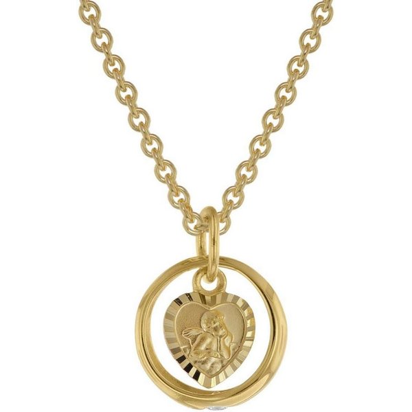 trendor Kette mit Anhänger 39455, Taufring mit Engelherz Gold 333 an goldplattierter Silberkette