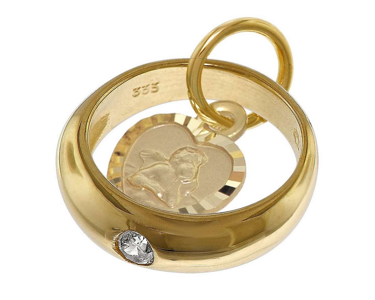 trendor Kette mit Anhänger 39455, Taufring mit Engelherz Gold 333 an goldplattierter Silberkette – Bild 2 von 5