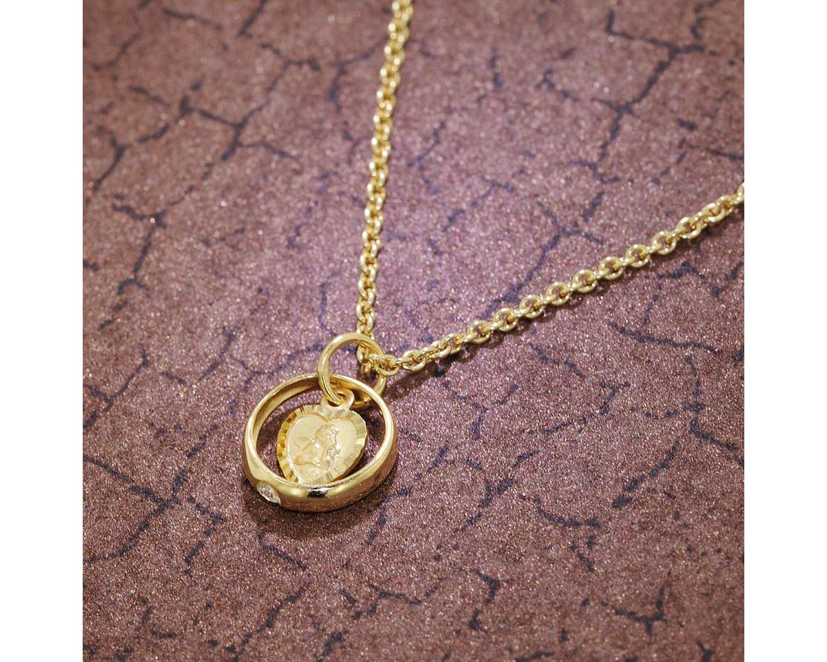 trendor Kette mit Anhänger 39455, Taufring mit Engelherz Gold 333 an goldplattierter Silberkette – Bild 3 von 5