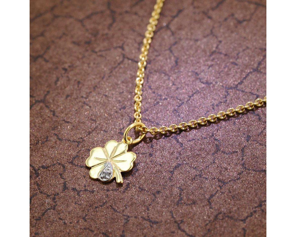 trendor Kette mit Anhänger 39480, Kleeblatt mit Diamant Gold 333 an goldplattierter – Bild 3 von 5