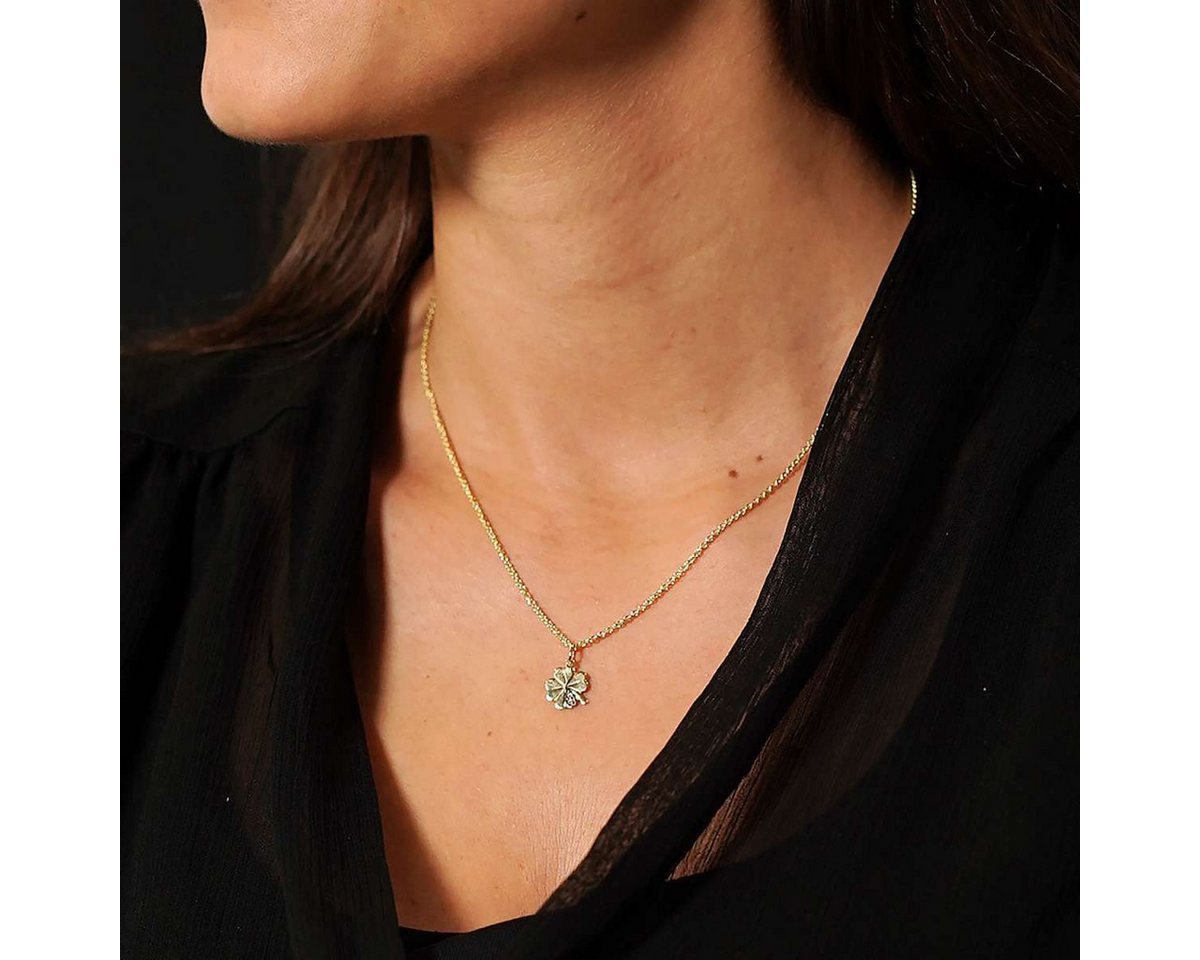 trendor Kette mit Anhänger 39480, Kleeblatt mit Diamant Gold 333 an goldplattierter – Bild 5 von 5