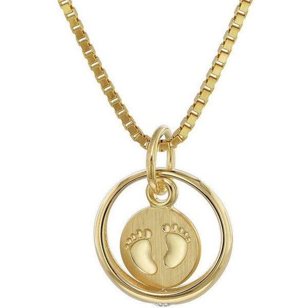 trendor Kette mit Anhänger 75395, Taufring Babyfüße Gold 585 / 14 Karat mit vergoldeter