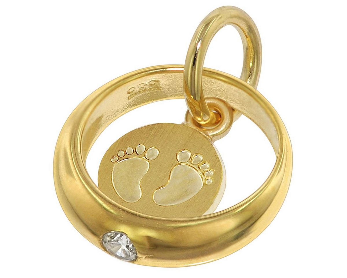 trendor Kette mit Anhänger 75395, Taufring Babyfüße Gold 585 / 14 Karat mit vergoldeter – Bild 2 von 5