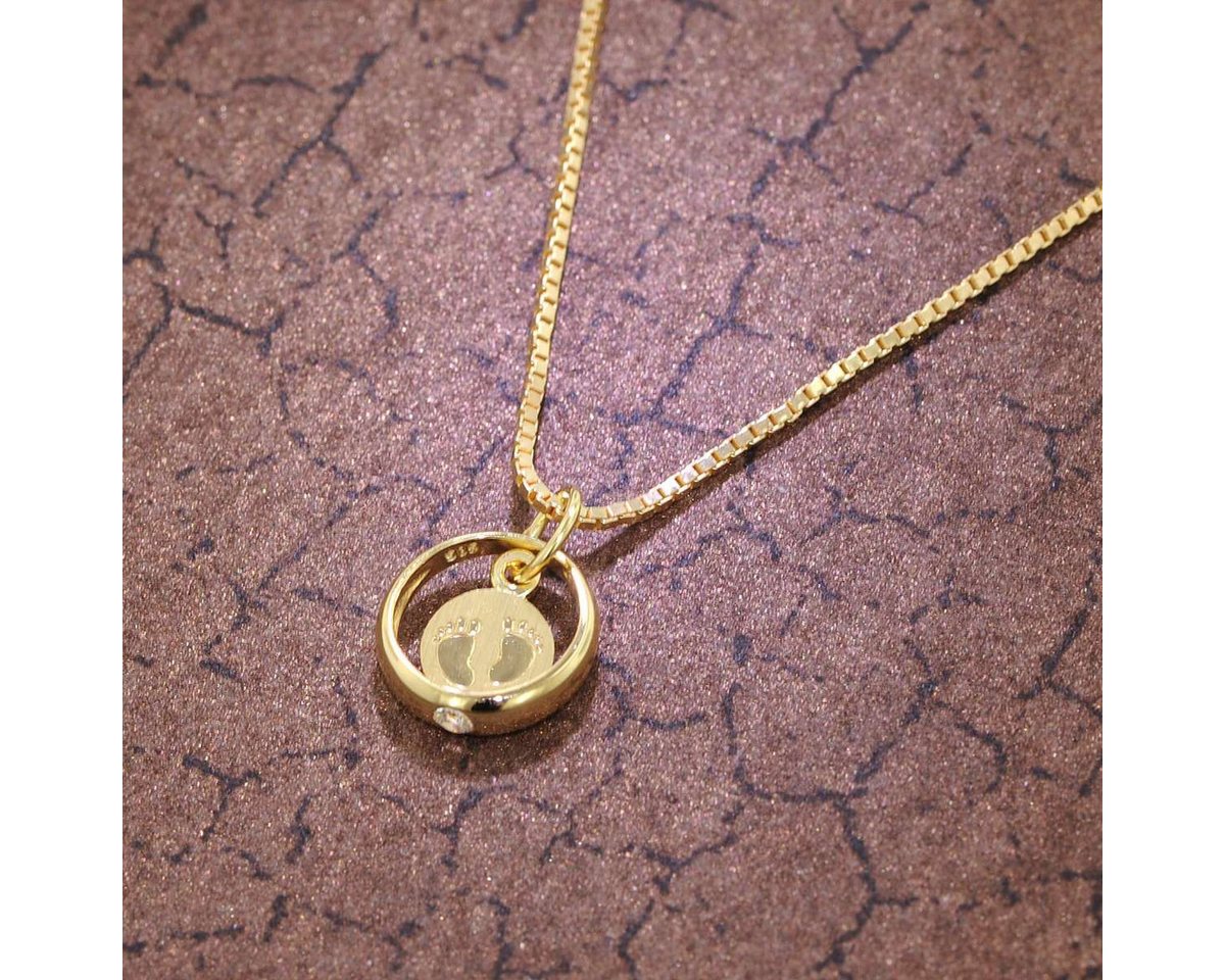 trendor Kette mit Anhänger 75395, Taufring Babyfüße Gold 585 / 14 Karat mit vergoldeter – Bild 3 von 5