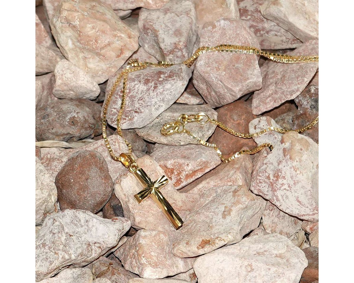 trendor Kreuzkette 08508, Kreuz für Kinder Gold 333/8 Karat 18 mm + goldplattierte Kette – Bild 5 von 5