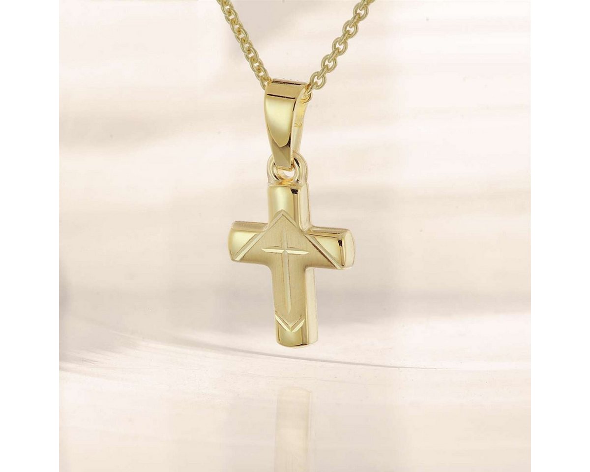 trendor Kreuzkette 28218, Kinder Kreuz-Anhänger Gold 333 / 8K An Vergoldeter Silberkette – Bild 3 von 5