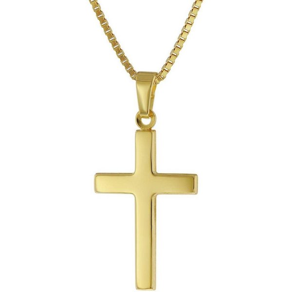 trendor Kreuzkette 41115, Kreuz für Damen und Herren Gold 585 mit Vergoldeter Silberkette
