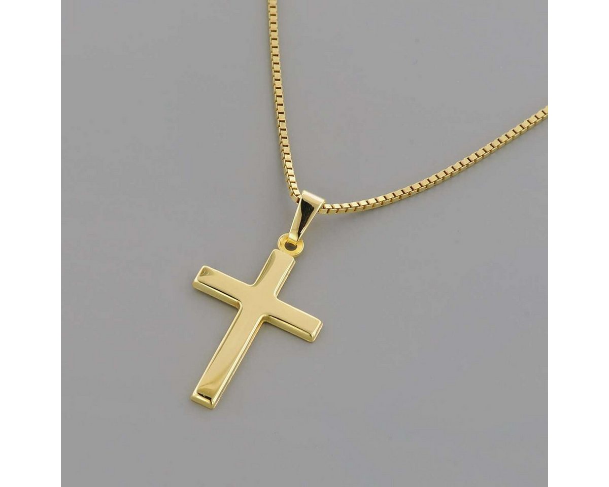 trendor Kreuzkette 41115, Kreuz für Damen und Herren Gold 585 mit Vergoldeter Silberkette – Bild 3 von 5