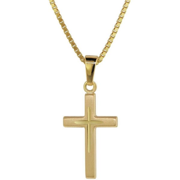 trendor Kreuzkette 75276, Kreuz-Anhänger Gold 585 (14 Kt) + Goldplattierte Kette