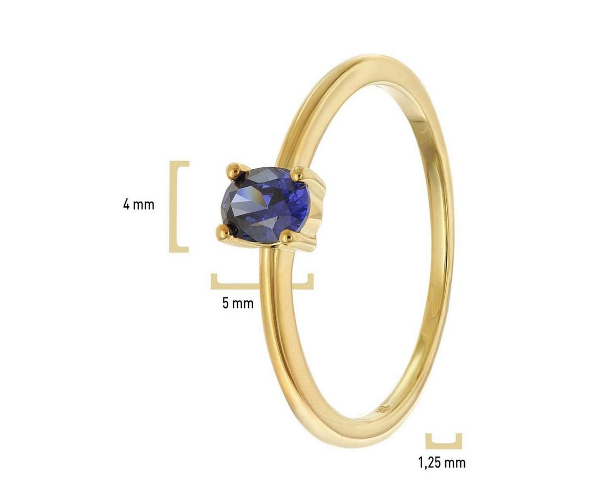 trendor Solitärring 21370-06, Damenring 333 Gold (8k) Ovaler Zirkonia Dunkelblau – Bild 4 von 5