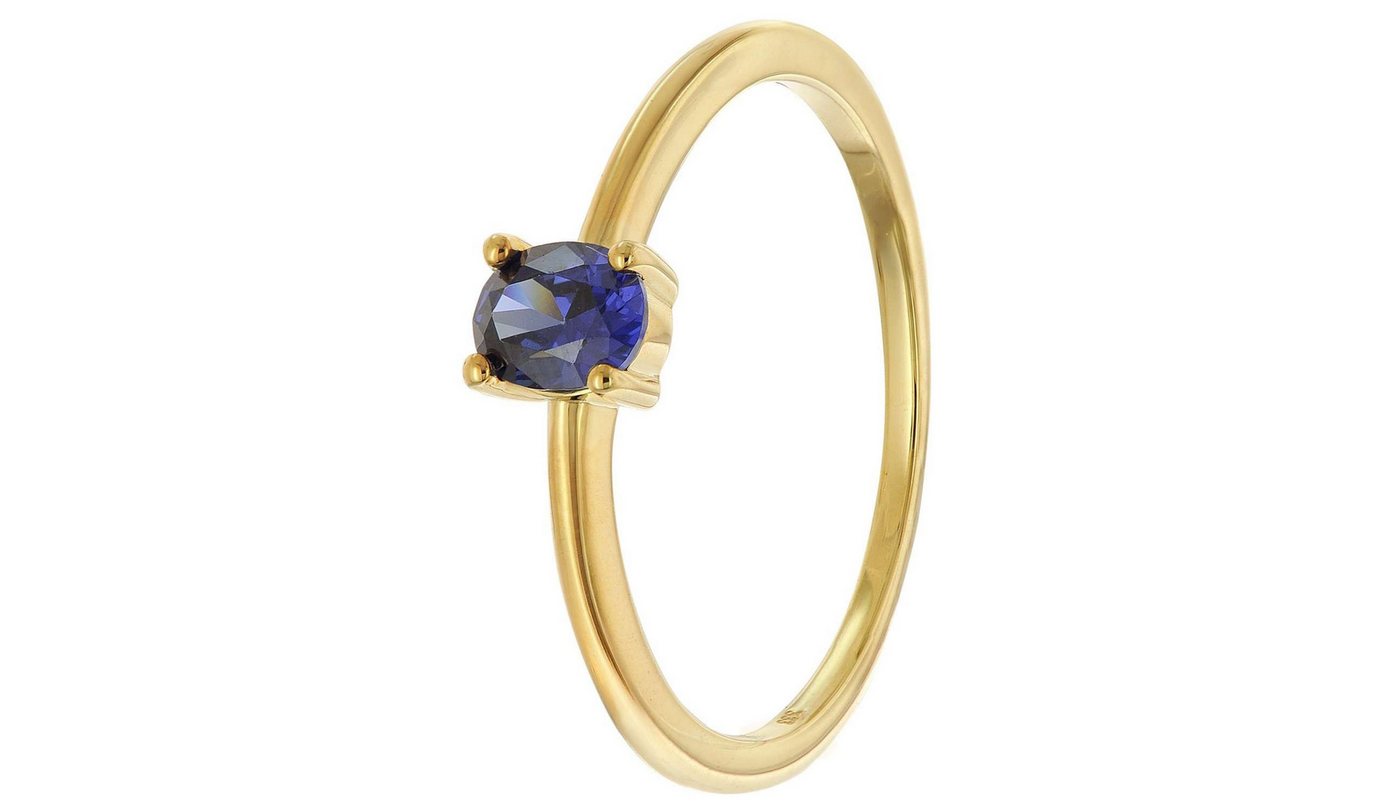 trendor Solitärring 21370-06, Damenring 333 Gold (8k) Ovaler Zirkonia Dunkelblau – Bild 5 von 5