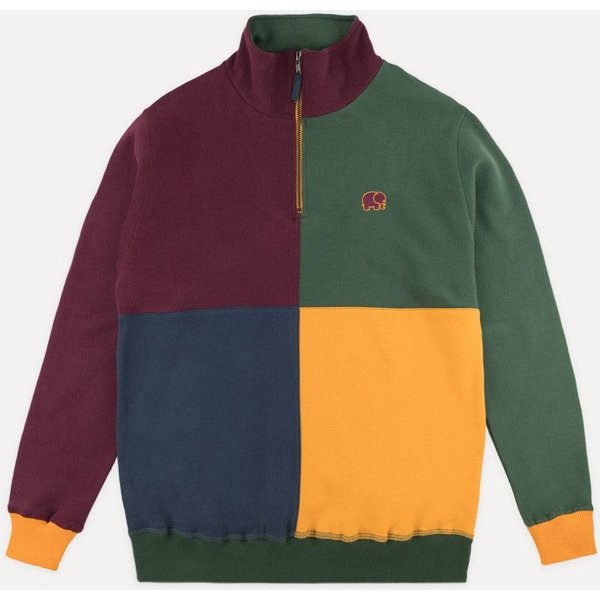 Trendsplant Rundhalspullover Color Block Half Zip Sweater "Harlequin"