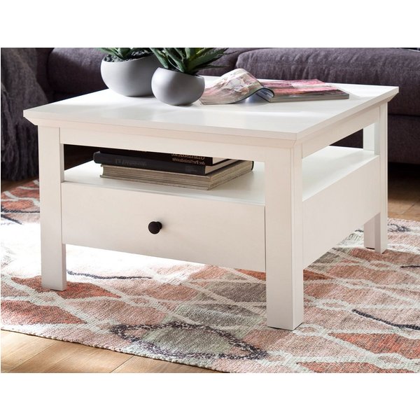 trendteam Couchtisch Baxter (Wohnzimmertisch in weiß Landhaus, 70 x 70 cm), mit Ablage und Schubkasten