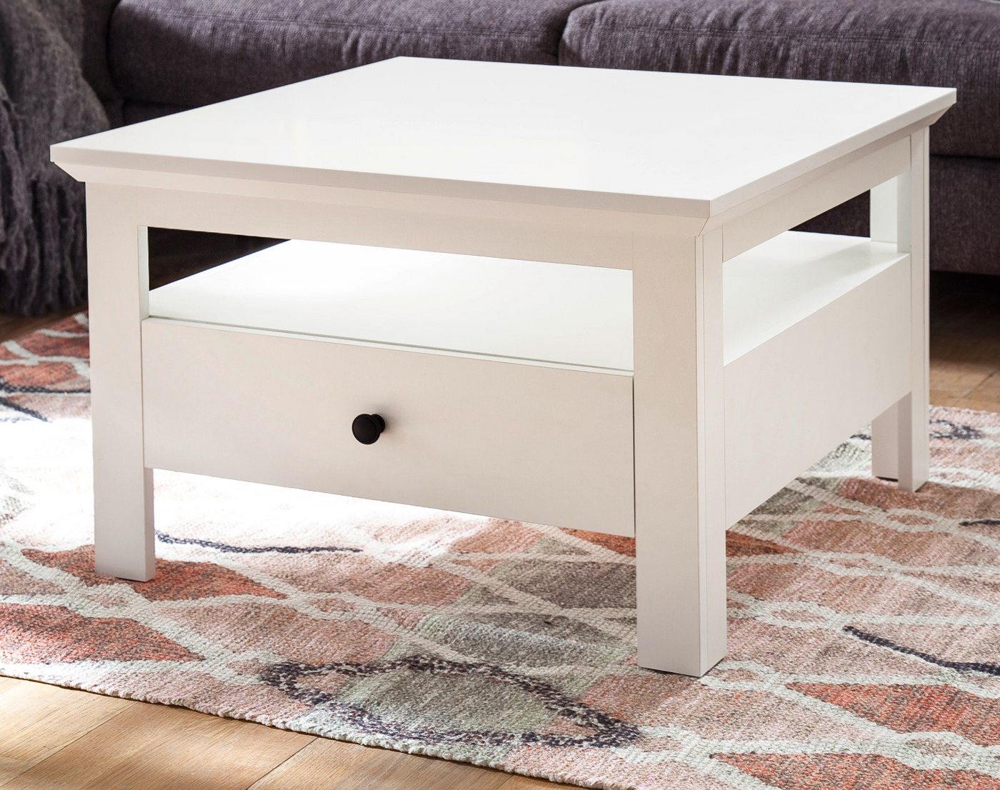trendteam Couchtisch Baxter (Wohnzimmertisch in weiß Landhaus, 70 x 70 cm), mit Ablage und Schubkasten – Bild 4 von 5