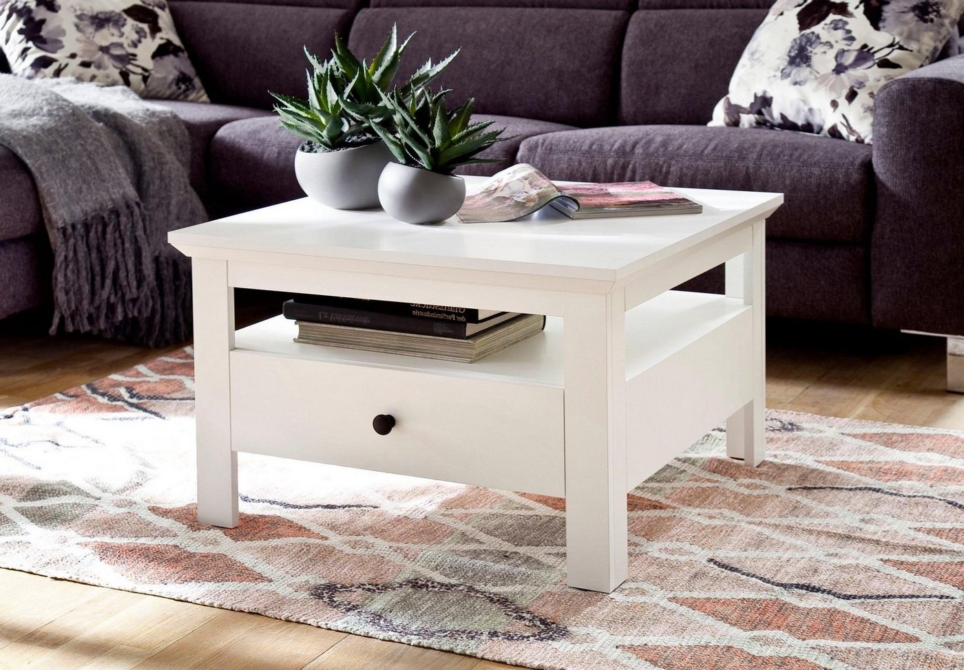 trendteam Couchtisch Baxter (Wohnzimmertisch in weiß Landhaus, 70 x 70 cm), mit Ablage und Schubkasten – Bild 5 von 5
