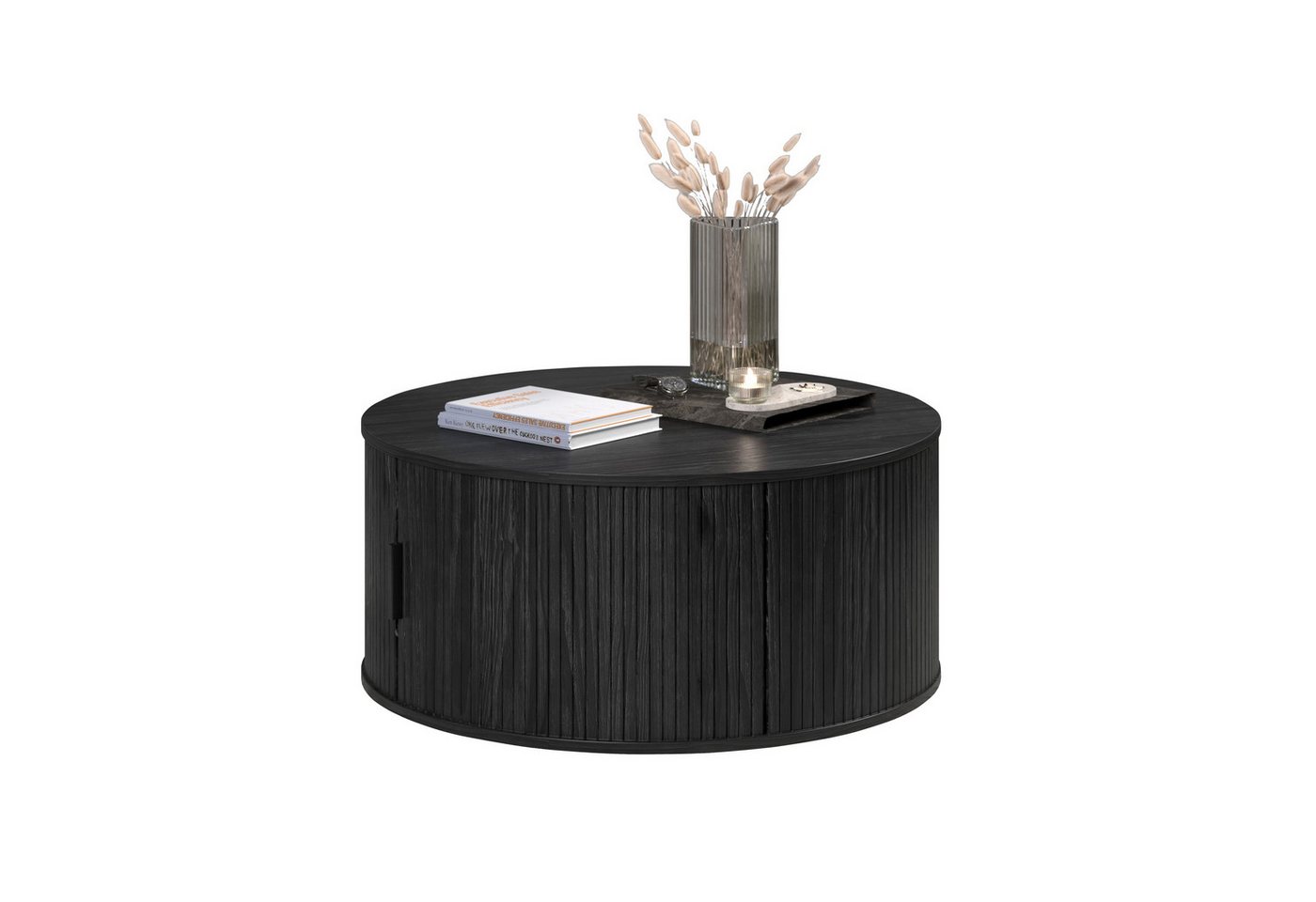 trendteam Couchtisch Ronin, Rund mit Tür, in Esche Schwarz Nachbildung B/H/T: 80 / 36 / 80 cm – Bild 3 von 5