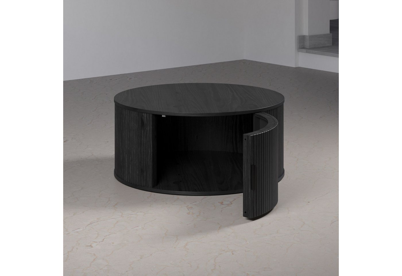 trendteam Couchtisch Ronin, Rund mit Tür, in Esche Schwarz Nachbildung B/H/T: 80 / 36 / 80 cm – Bild 5 von 5