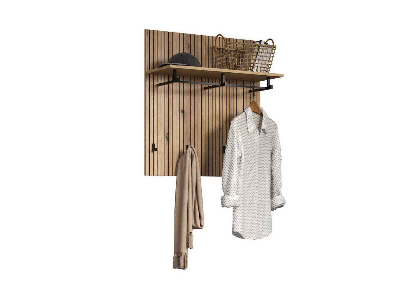 trendteam Garderobenpaneel, Mit Ablagefläche, in Evoke Eiche & Schwarze Rillen 80x84x28 cm – Bild 3 von 5