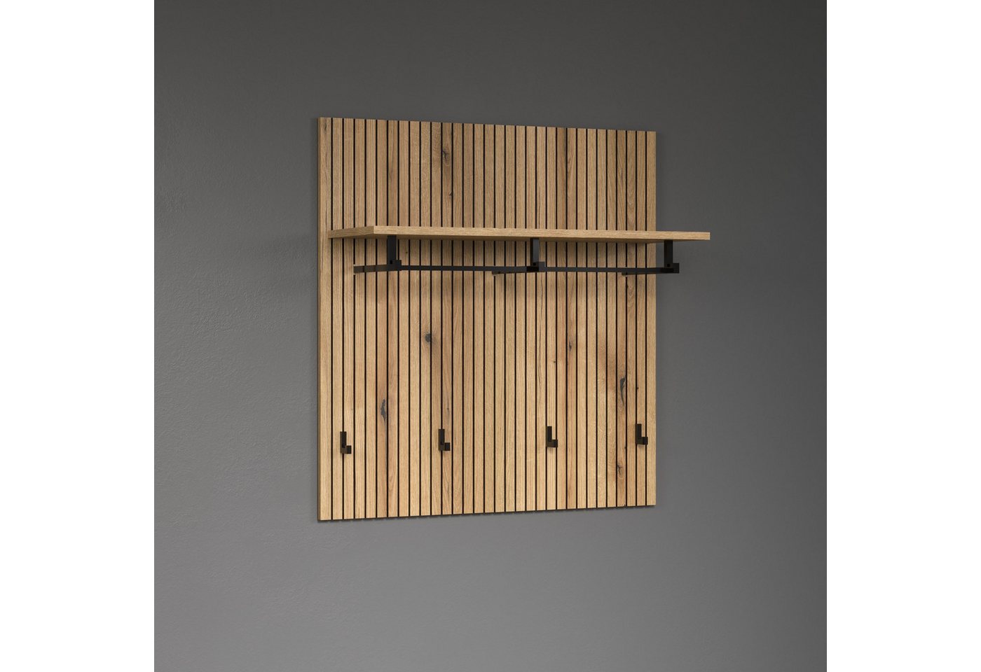 trendteam Garderobenpaneel, Mit Ablagefläche, in Evoke Eiche & Schwarze Rillen 80x84x28 cm – Bild 4 von 5