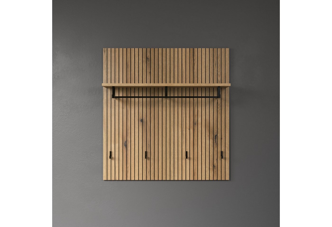 trendteam Garderobenpaneel, Mit Ablagefläche, in Evoke Eiche & Schwarze Rillen 80x84x28 cm – Bild 5 von 5