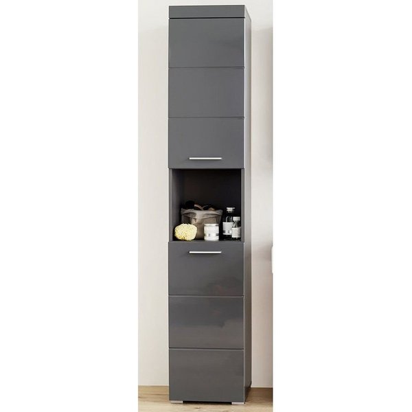 trendteam Hochschrank Amanda Highboard Regal Multifunktionsschrank Standschrank Grau 37x190x31cm