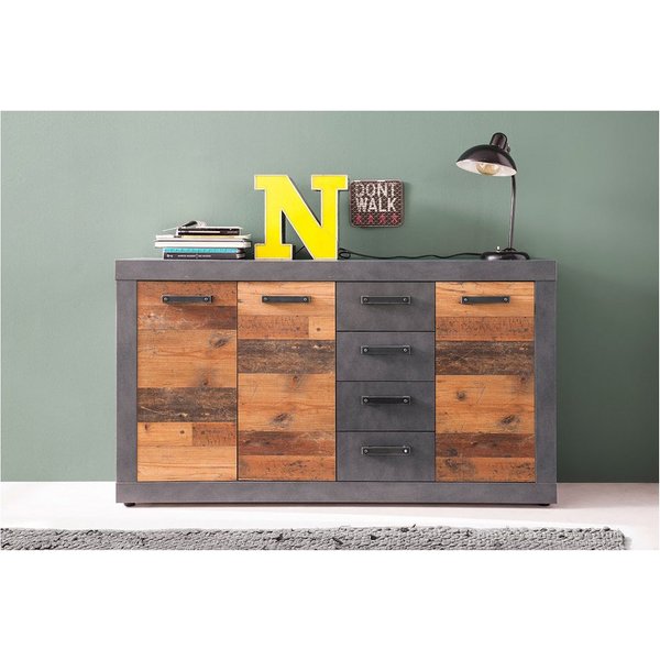 trendteam Sideboard Indy, Kommode Anrichte Schrank Wohnzimmerschrank Grau/Braun 151x86x37cm