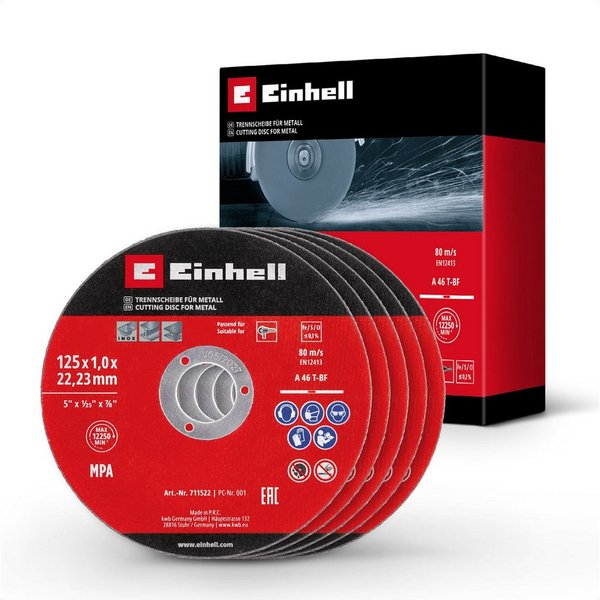 Einhell Trennscheiben Original Einhell 5-tlg. Dünntrennscheiben-Set für Metall, Ø 125 mm (1, (5-tlg), Original Einhell 5-tlg. Dünntrennscheiben-Set für Metall, 