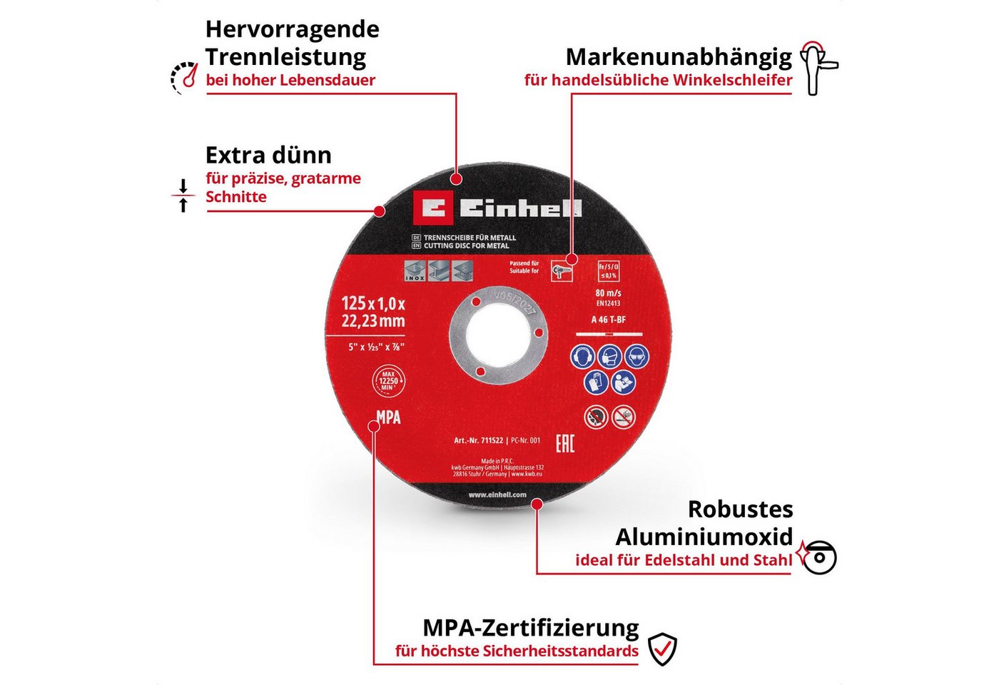 Einhell Trennscheiben Original Einhell 5-tlg. Dünntrennscheiben-Set für Metall, Ø 125 mm (1, (5-tlg), Original Einhell 5-tlg. Dünntrennscheiben-Set für Metall,  – Bild 2 von 5