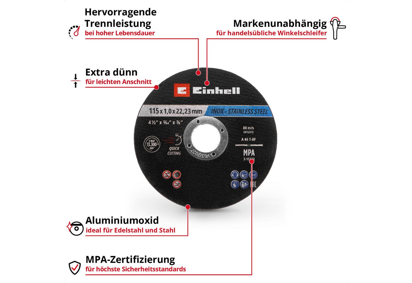 Einhell Trennscheiben Original Einhell Trennscheiben Metall, 10-tlg., Ø 115 mm in Dose (Schn, (711525-tlg), Original Einhell Trennscheiben Metall, 10-tlg., Ø 11 – Bild 2 von 5