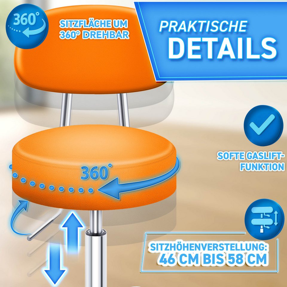 TRESKO Drehhocker Rollhocker mit Lehne, Arbeitshocker höhenverstellbar 46-58 cm, Bürostuhl mit Rollen Hocker Drehstuhl Kosmetikhocker – Bild 5 von 5