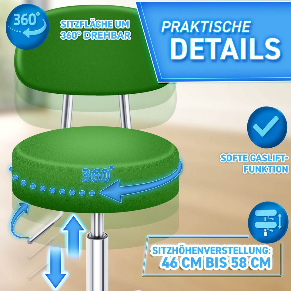 TRESKO Drehhocker Rollhocker mit Lehne, Arbeitshocker höhenverstellbar 46-58 cm, Bürostuhl mit Rollen Hocker Drehstuhl Kosmetikhocker – Bild 5 von 5