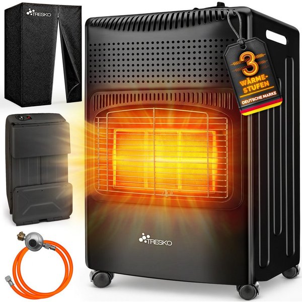 TRESKO Heizstrahler 4200 W Gasheizung + Abdeckung Gasheizer 3 Stufen Gasofen Gasheizofen