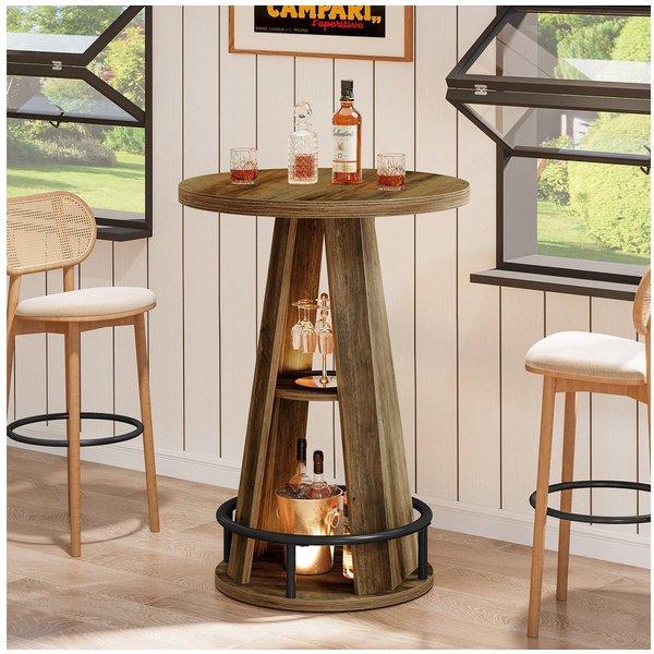 Tribesigns Bartisch 100 cm Stehtisch, Bistrotisch mit Stauraum und Fußstütze, Küchentisch