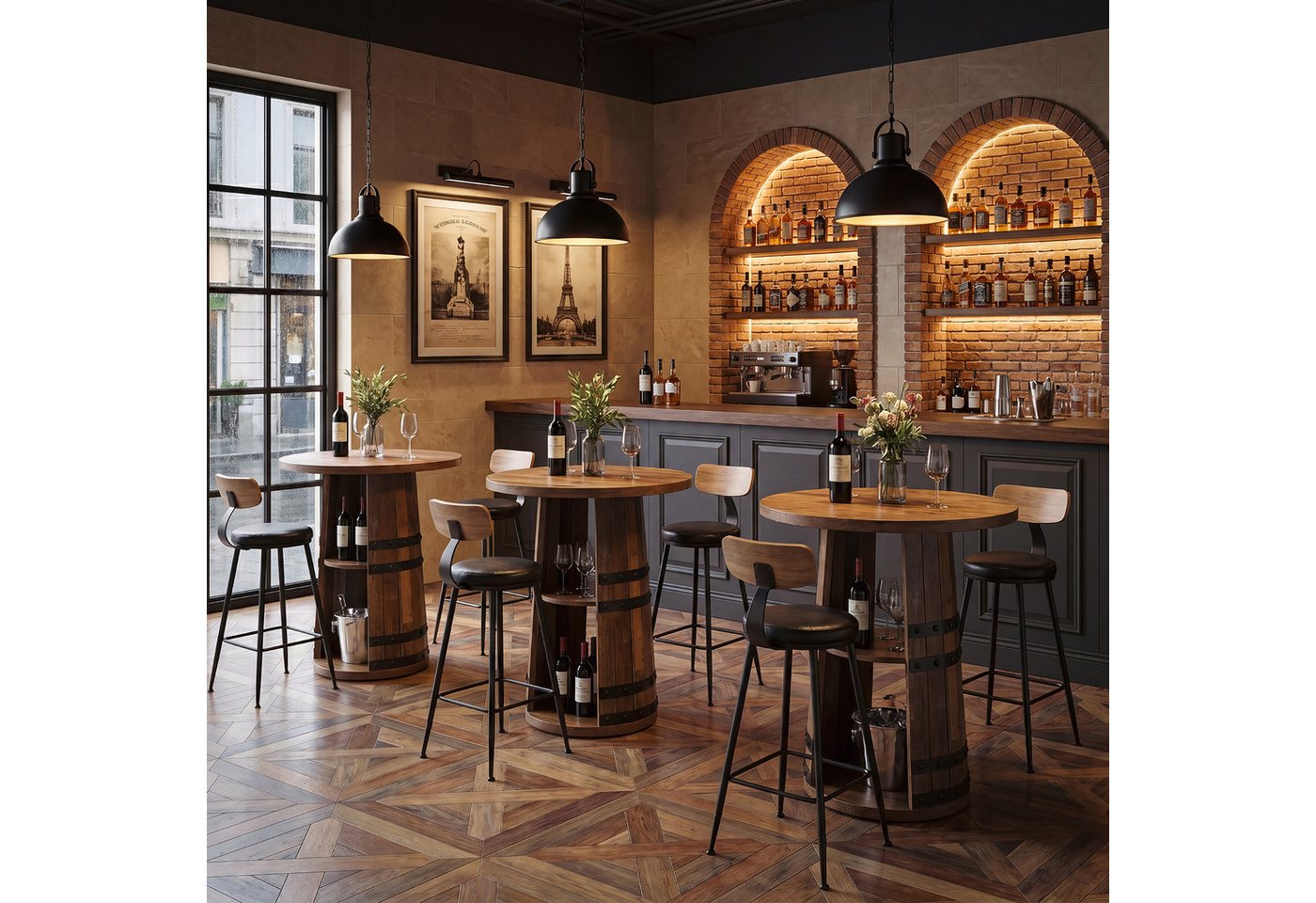 Tribesigns Bartisch 90 cm runder Stehtisch, Bistrotisch, Küchentisch mit 2 Ablageflächen – Bild 4 von 5