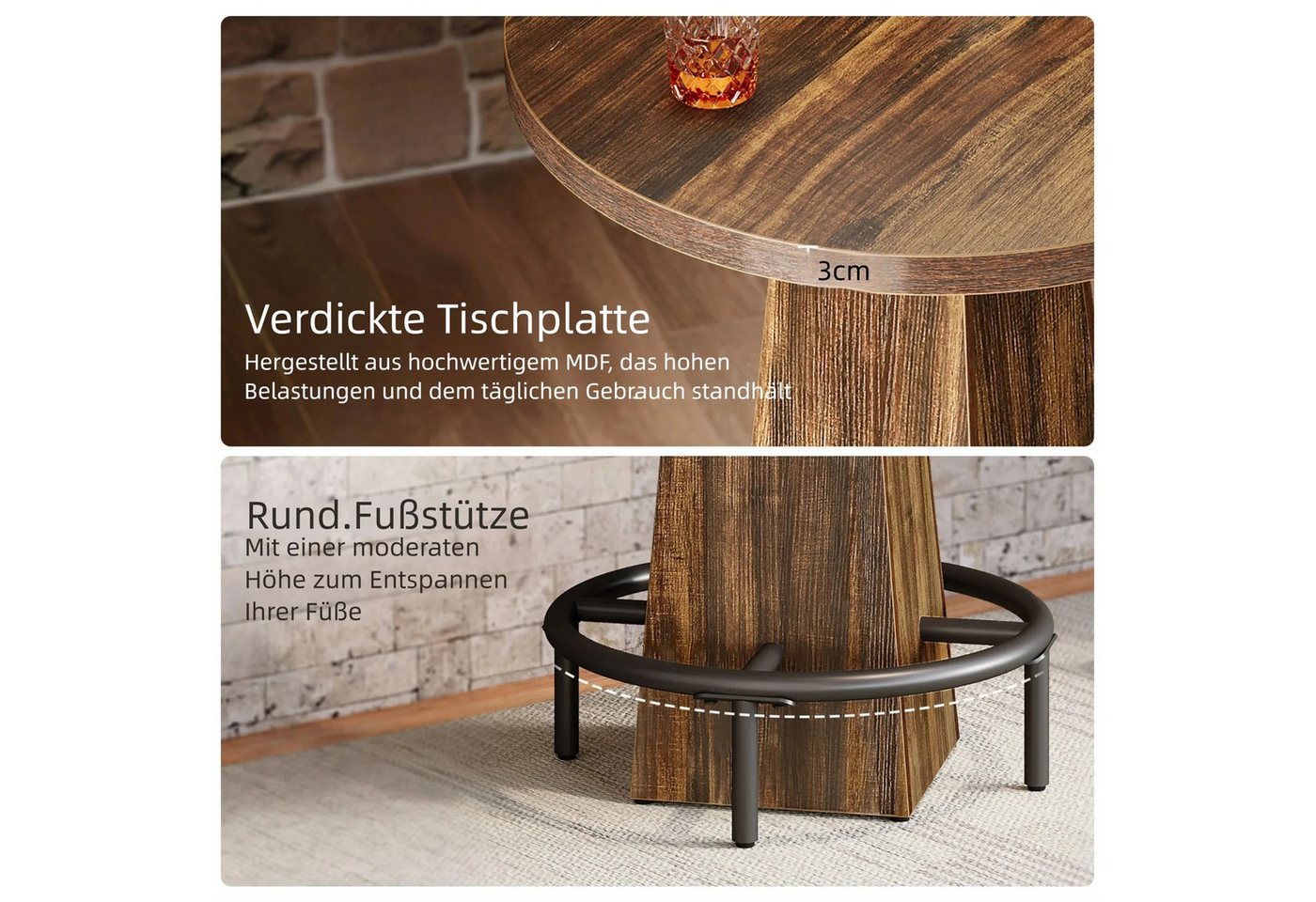 Tribesigns Bartisch 95cm hoher runder Stehtisch, Bistrotisch, Küchentisch, für kleine Bars – Bild 5 von 5