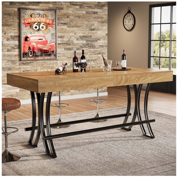 Tribesigns Bartisch Industrial Design, 160x70 x90 cm Esstisch Bartisch mit Fußraste Braun